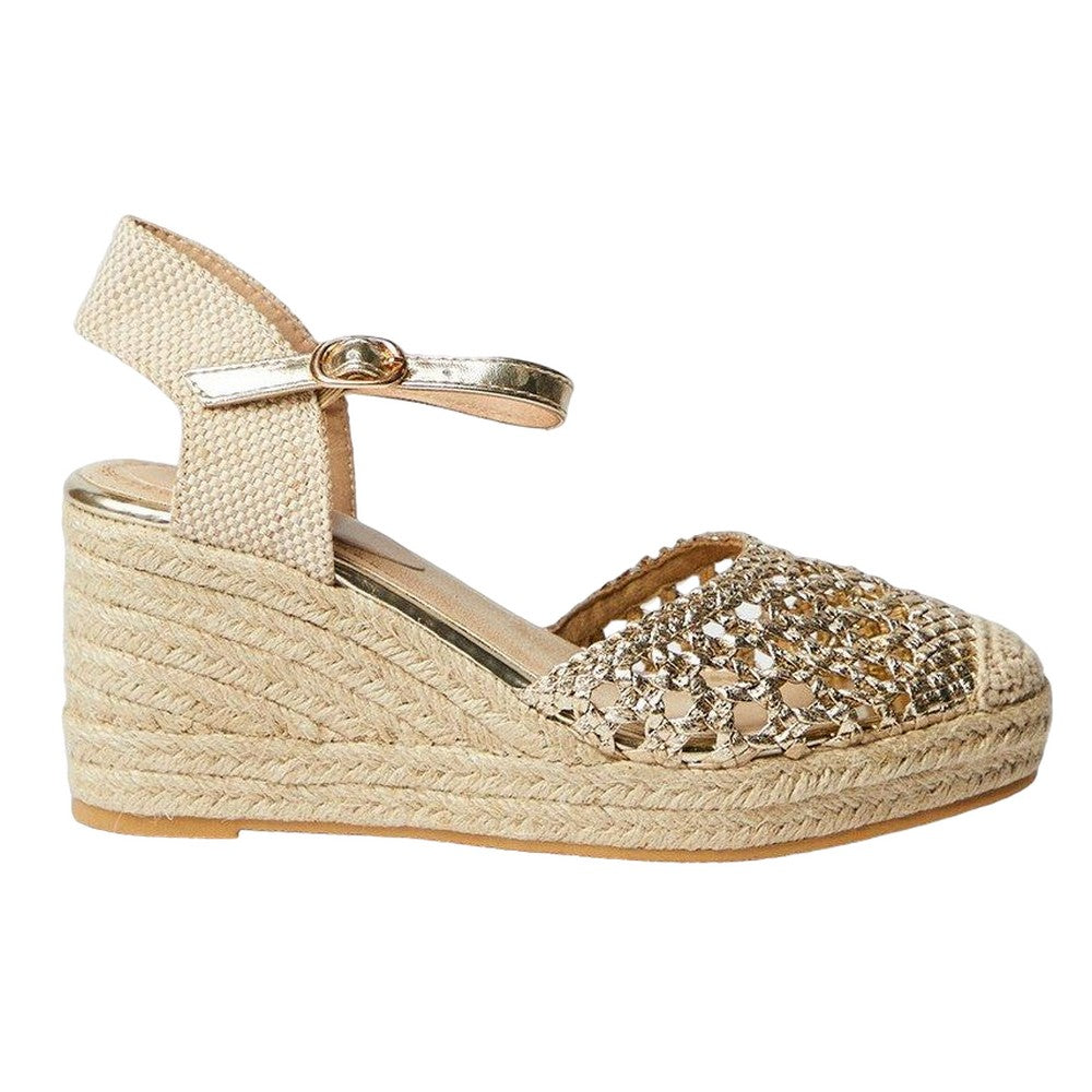 Gold - Back - Dorothy Perkins Womens-Ladies Raegan Woven Closed Toe Wedge Sandals