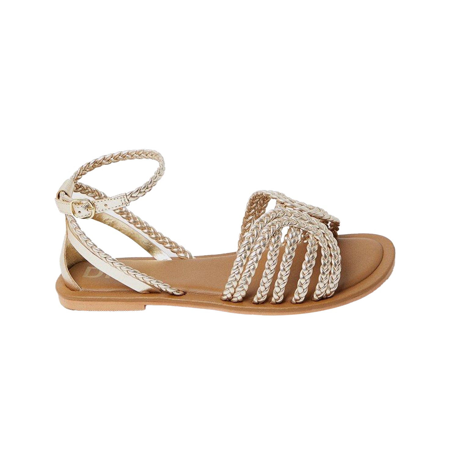 Gold - Back - Dorothy Perkins Womens-Ladies Jillian Plaited Leather Wide Sandals