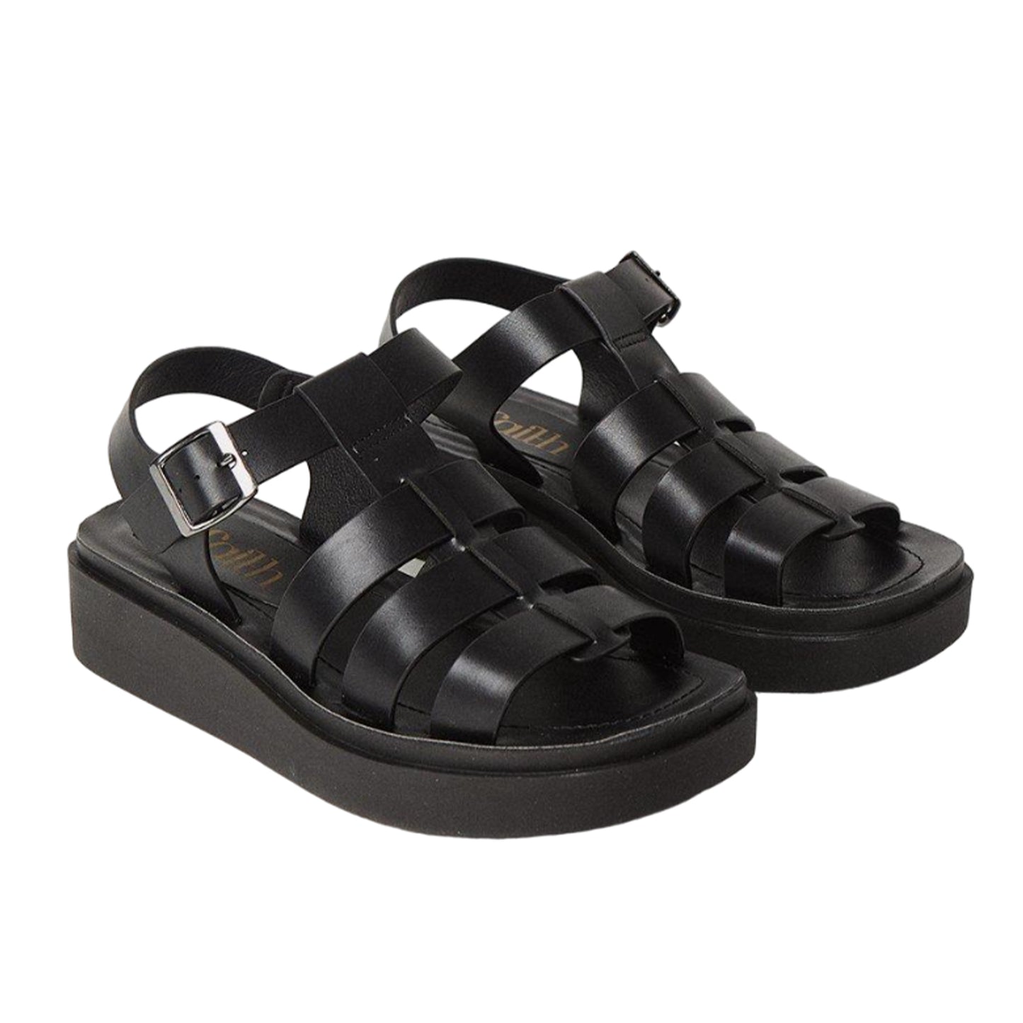 Black - Front - Faith Womens-Ladies Multi Strap Chunky Heel Sandals