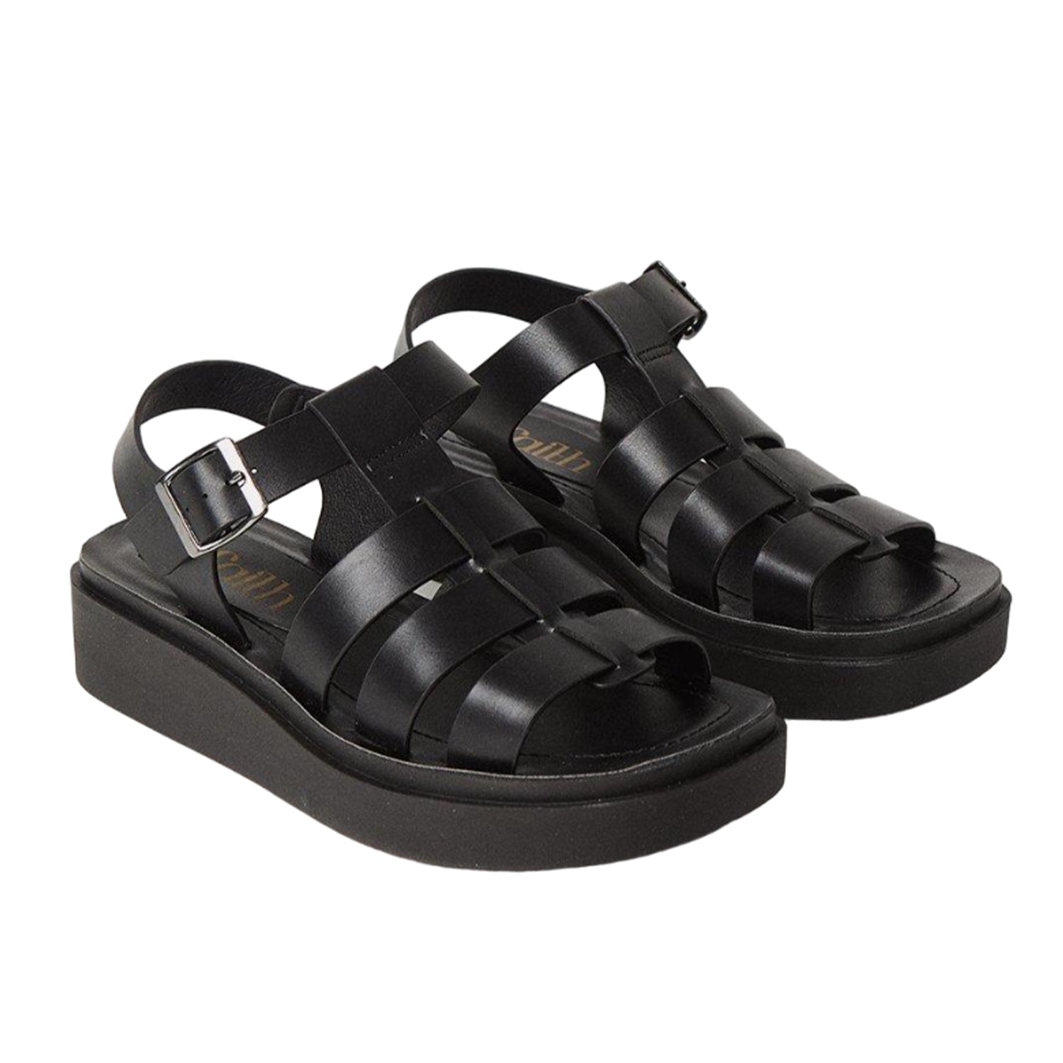 Black - Front - Faith Womens-Ladies Multi Strap Chunky Heel Sandals