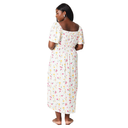 Ivory - Back - Dorothy Perkins Womens-Ladies Ditsy Floral Tie Neck Plus Midi Dress