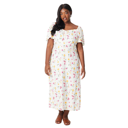 Ivory - Front - Dorothy Perkins Womens-Ladies Ditsy Floral Tie Neck Plus Midi Dress