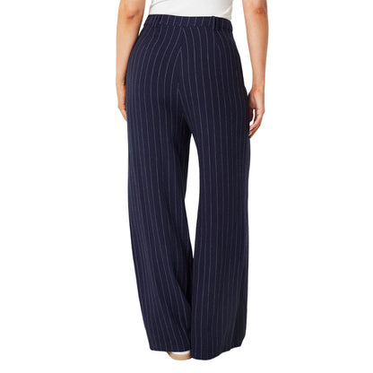 Navy - Back - Dorothy Perkins Womens-Ladies Linen-Look Striped Trousers