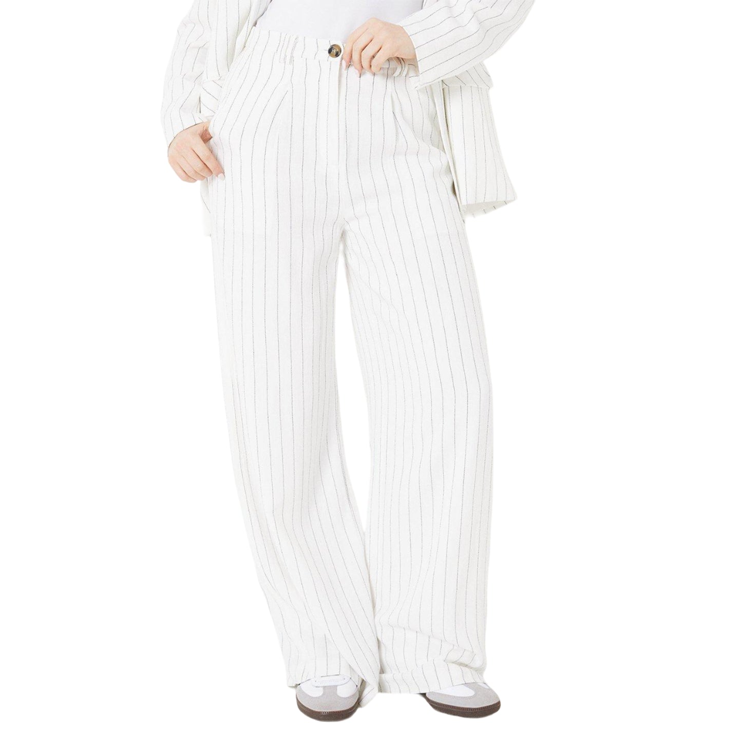 White - Front - Dorothy Perkins Womens-Ladies Linen-Look Striped Trousers