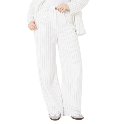 White - Front - Dorothy Perkins Womens-Ladies Linen-Look Striped Trousers