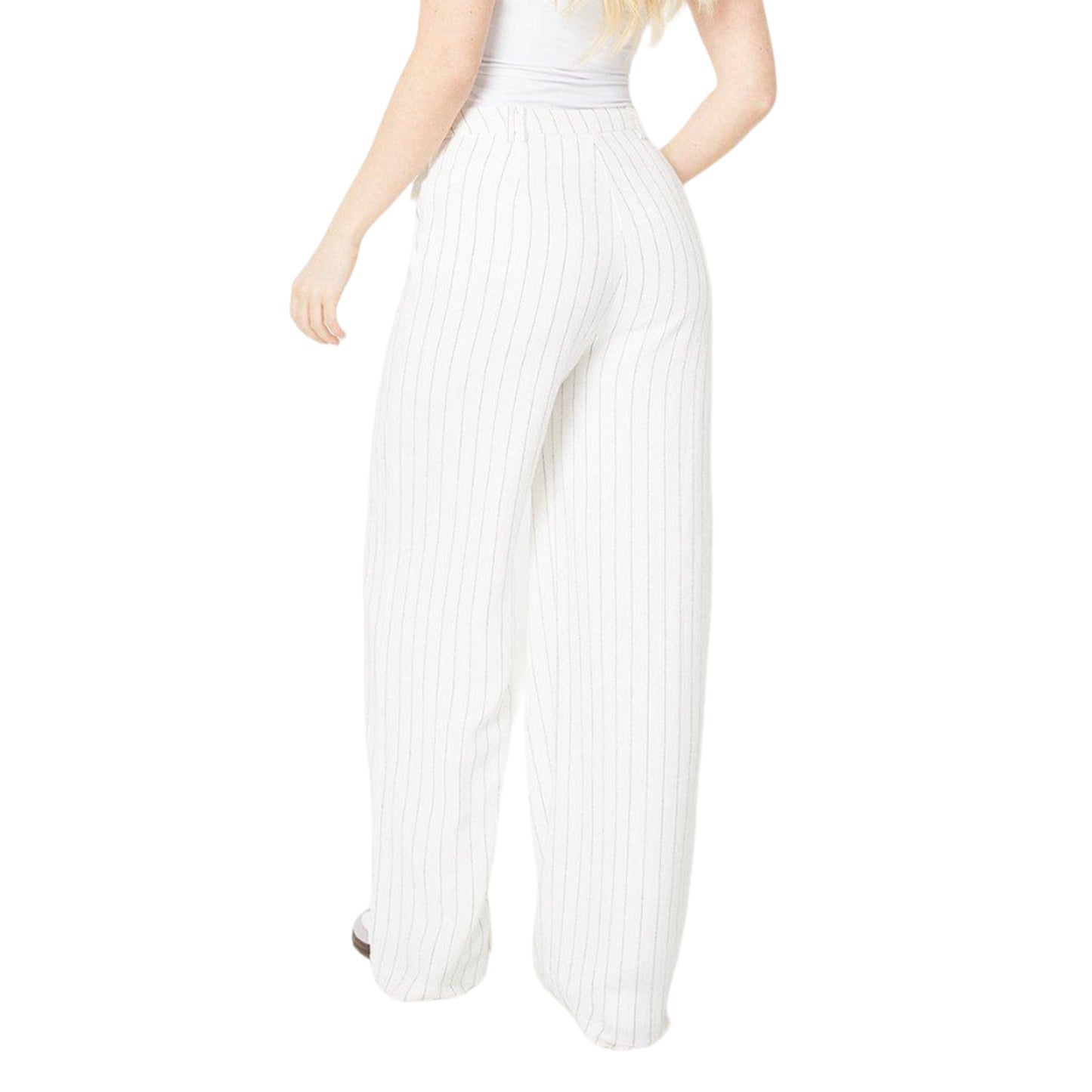 White - Back - Dorothy Perkins Womens-Ladies Linen-Look Striped Trousers