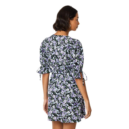 Blue - Back - Dorothy Perkins Womens-Ladies Empire Ditsy Print Tie Sleeves Mini Dress