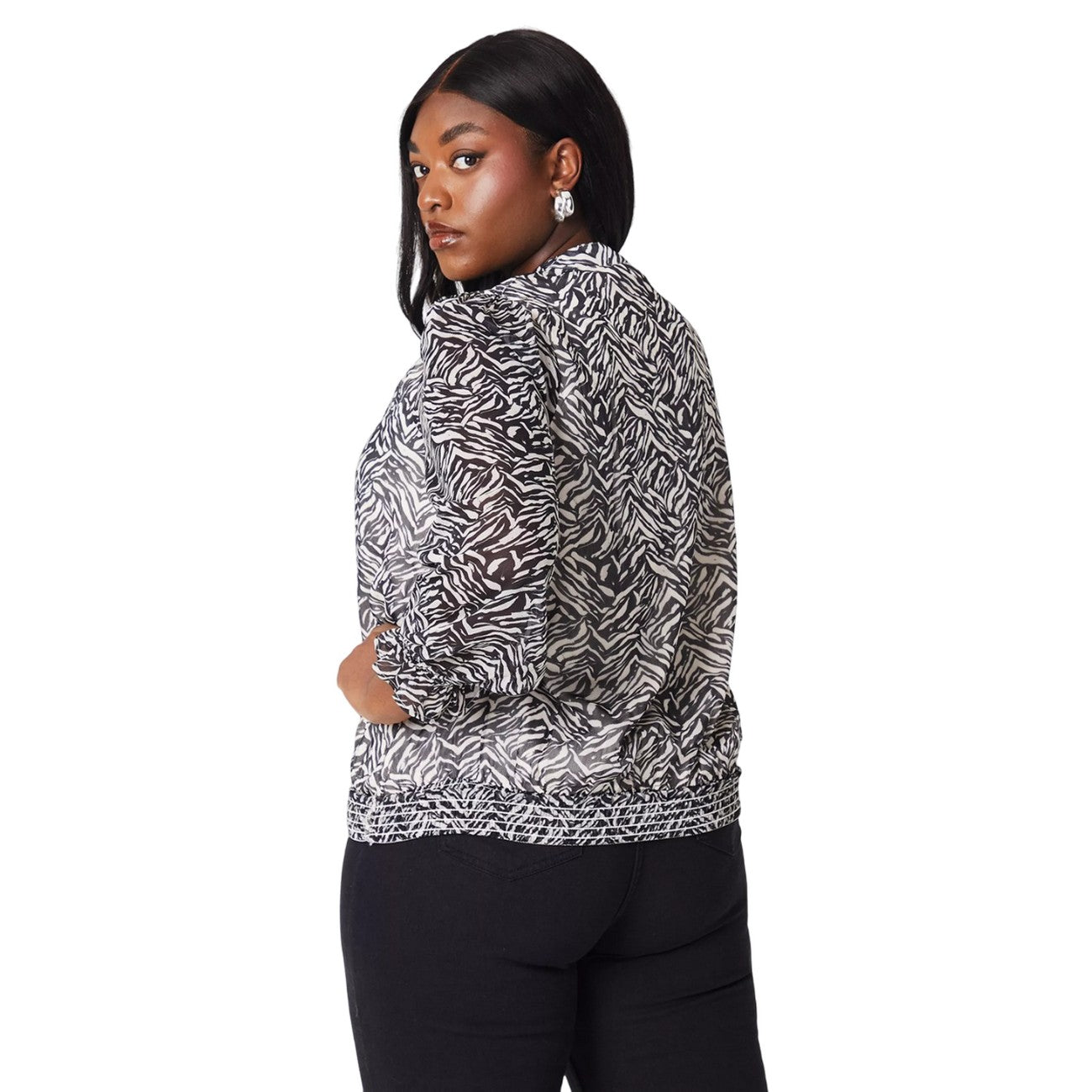 Monochrome - Back - Dorothy Perkins Womens-Ladies Abstract Chiffon Shirred Hem Plus Top