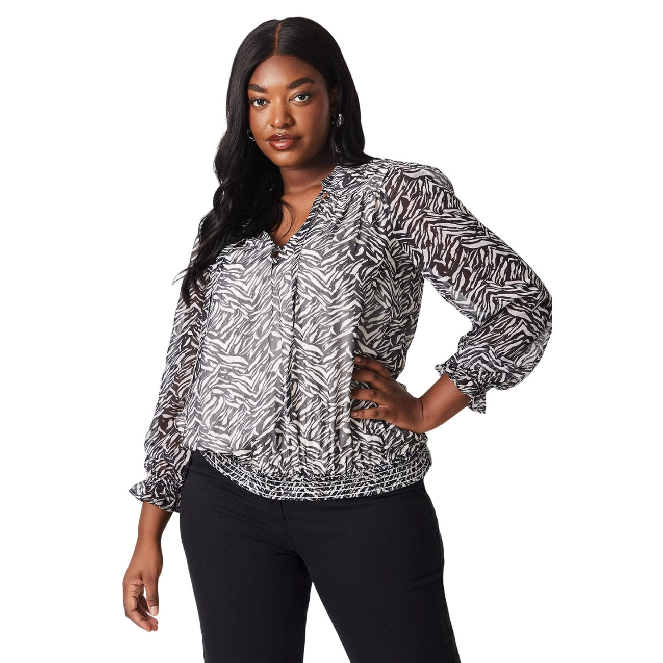 Monochrome - Front - Dorothy Perkins Womens-Ladies Abstract Chiffon Shirred Hem Plus Top