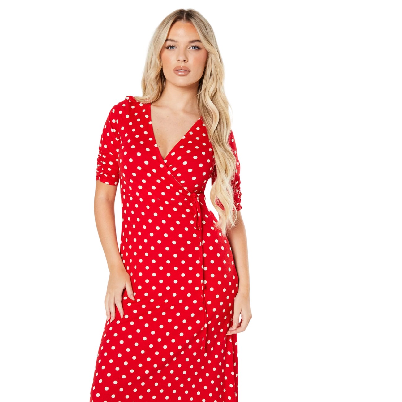 Red - Side - Dorothy Perkins Womens-Ladies Spotted Wrap Petite Midi Dress