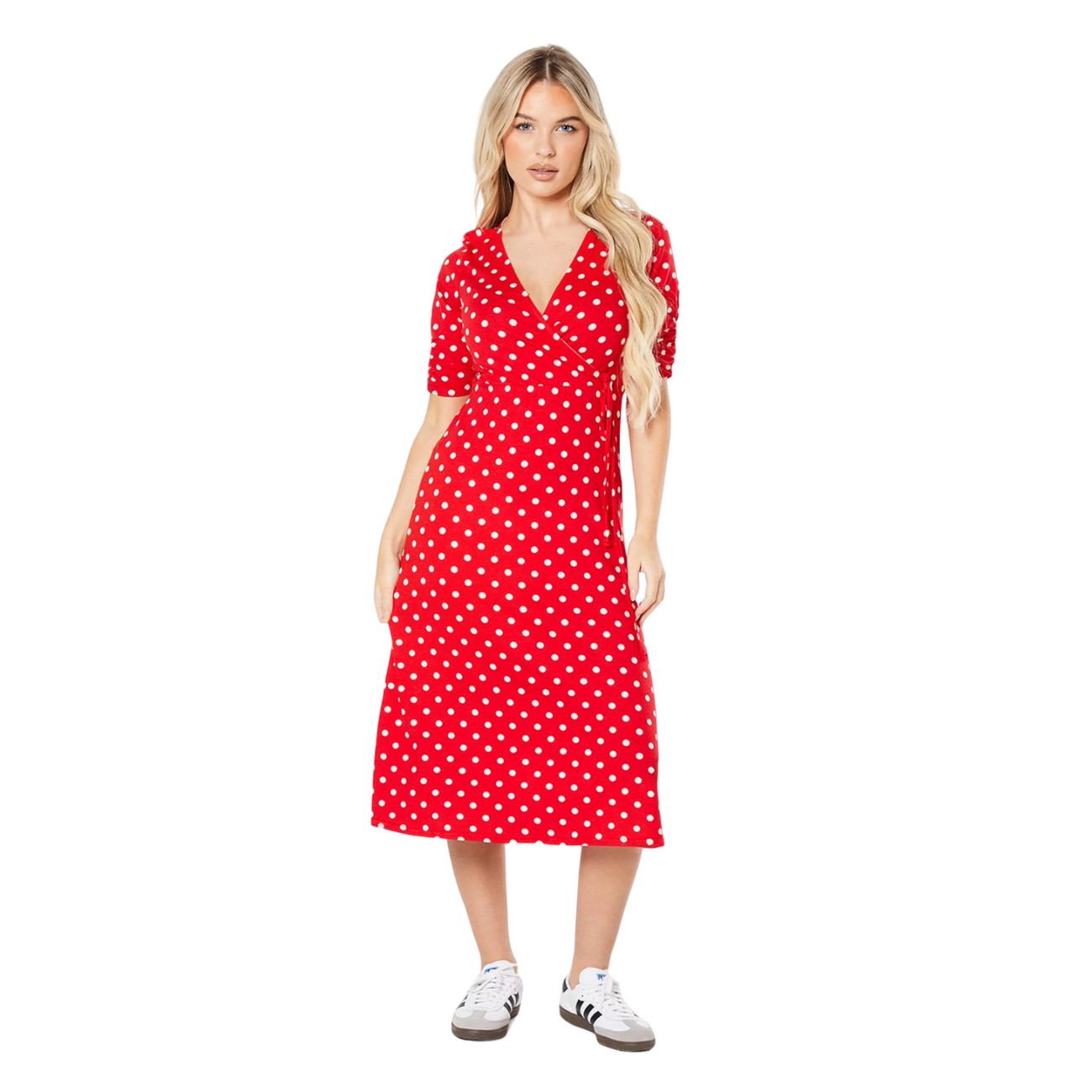 Red - Front - Dorothy Perkins Womens-Ladies Spotted Wrap Petite Midi Dress