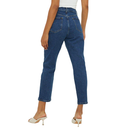 Dark Wash - Back - Dorothy Perkins Womens-Ladies Stretch Cropped Straight Jeans