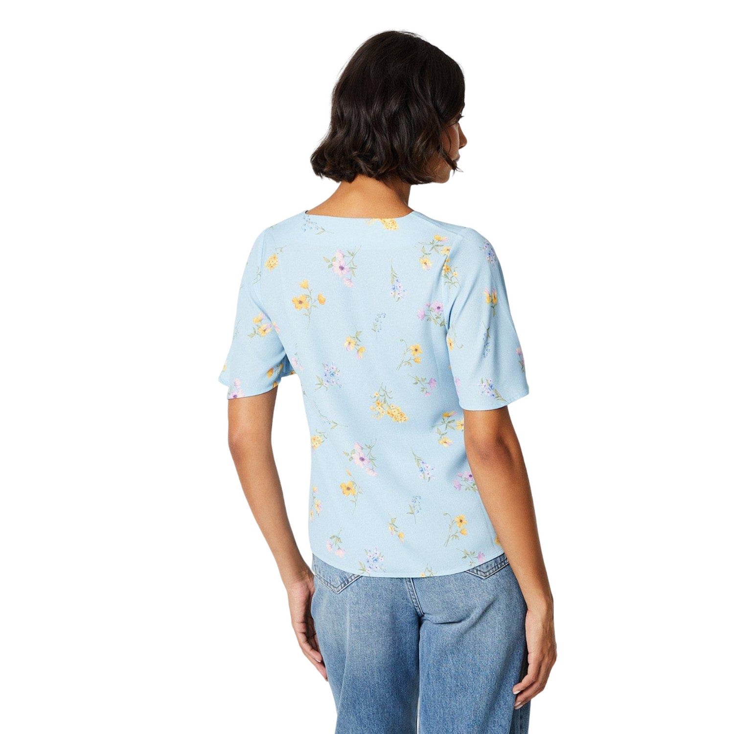 Blue - Back - Dorothy Perkins Womens-Ladies Floral Front Tie Flutter Blouse
