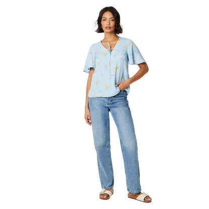 Blue - Side - Dorothy Perkins Womens-Ladies Floral Front Tie Flutter Blouse