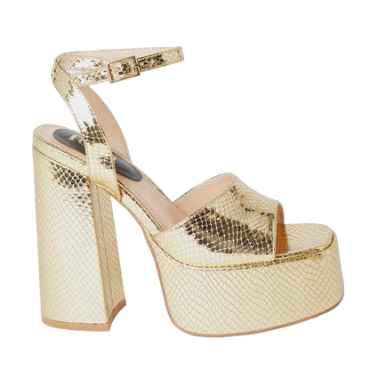 Gold - Back - Dorothy Perkins Womens-Ladies Faith For Warehouse Reptile Print Platform Block Sandals