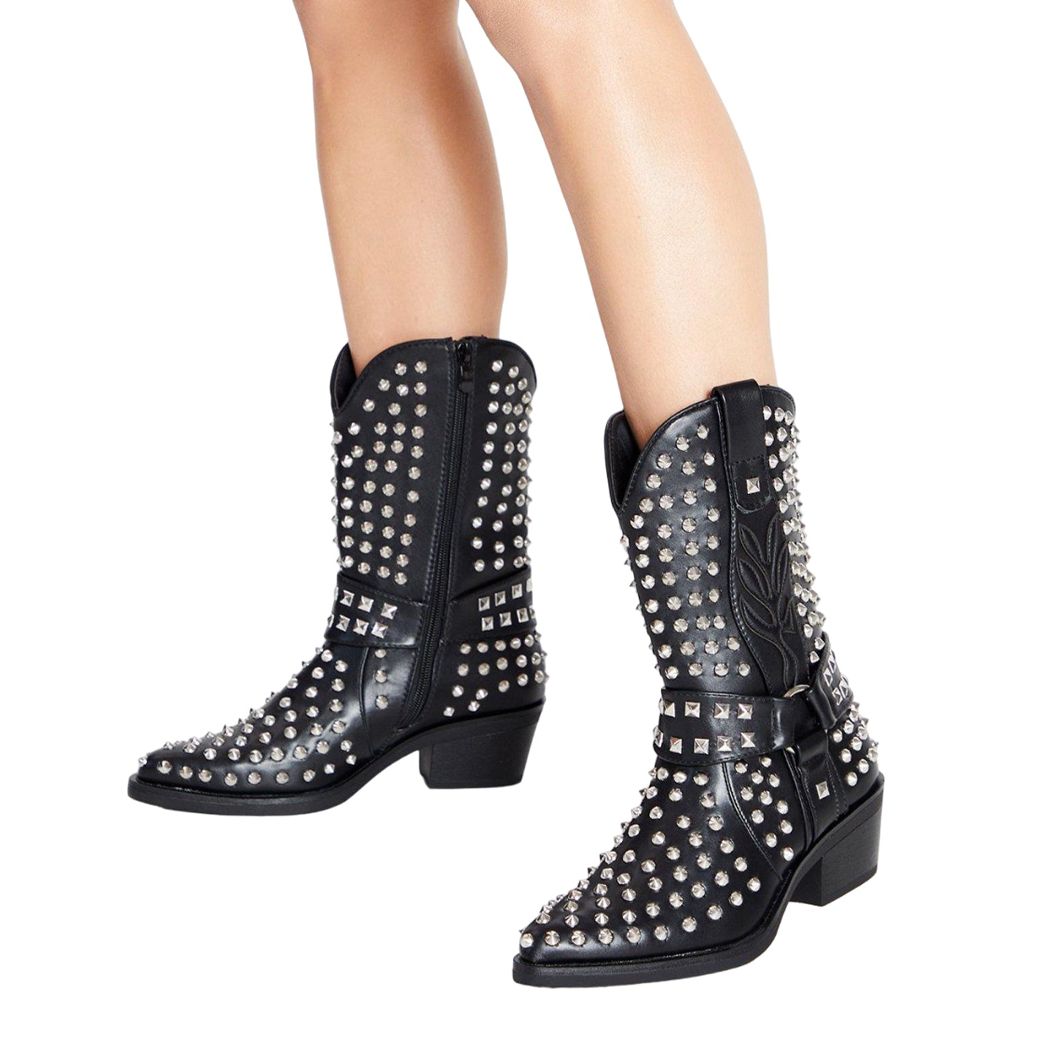 Black - Side - Faith Womens-Ladies Mackenzie Western Studded Calf Boots