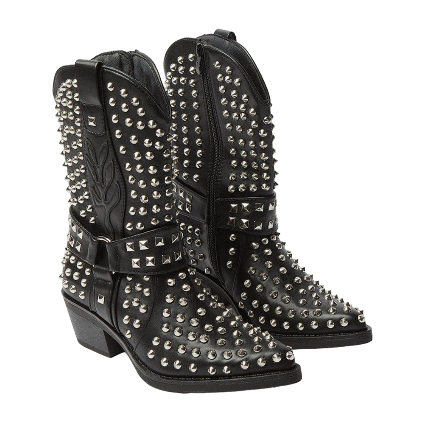Black - Front - Faith Womens-Ladies Mackenzie Western Studded Calf Boots