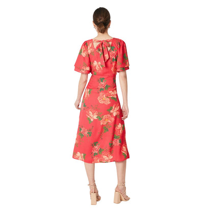 Pink - Back - Dorothy Perkins Womens-Ladies Floral Tie Back Flutter Midi Dress