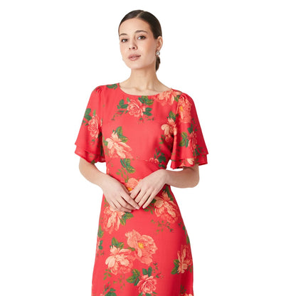 Pink - Side - Dorothy Perkins Womens-Ladies Floral Tie Back Flutter Midi Dress