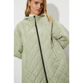 Sage - Pack Shot - Dorothy Perkins Womens-Ladies Diamond Quilted Hooded Oversized Coat