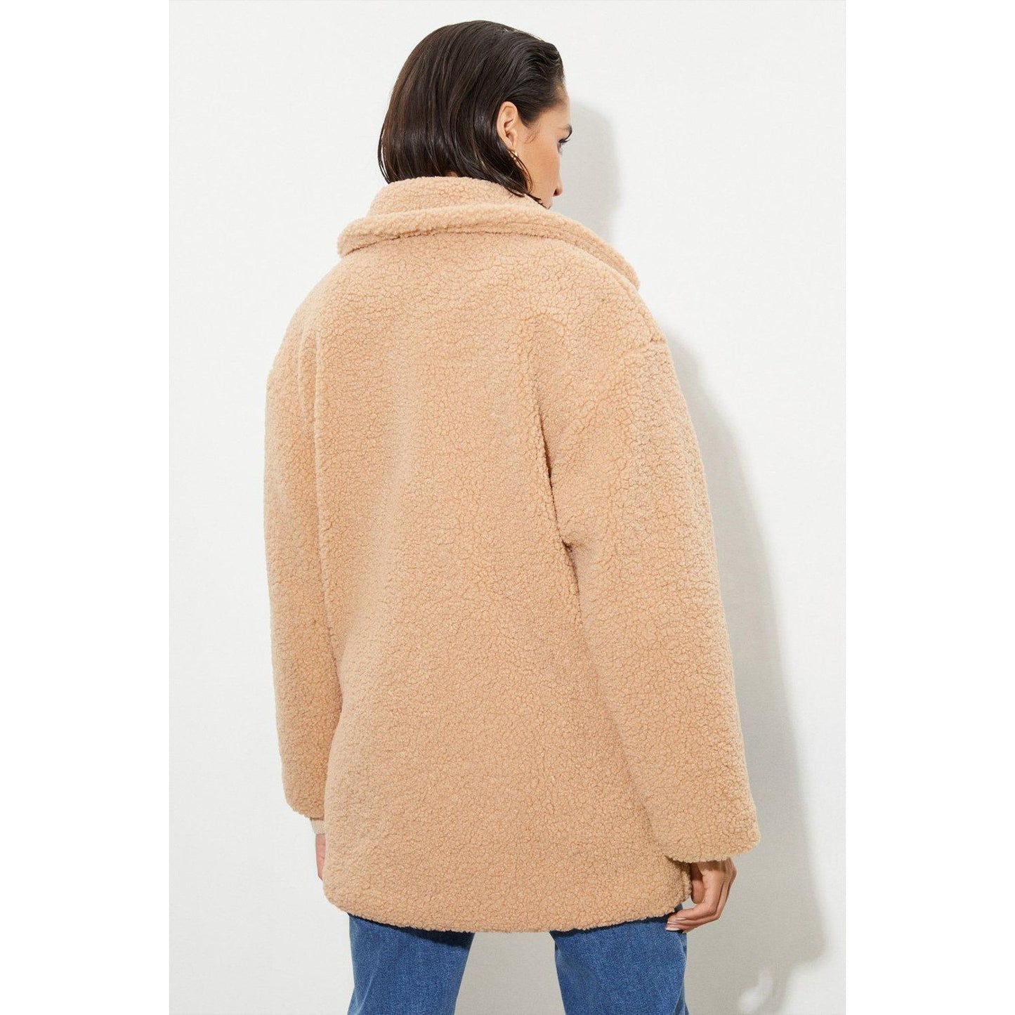 Camel - Back - Dorothy Perkins Womens-Ladies Short Teddy Fleece Tall Coat