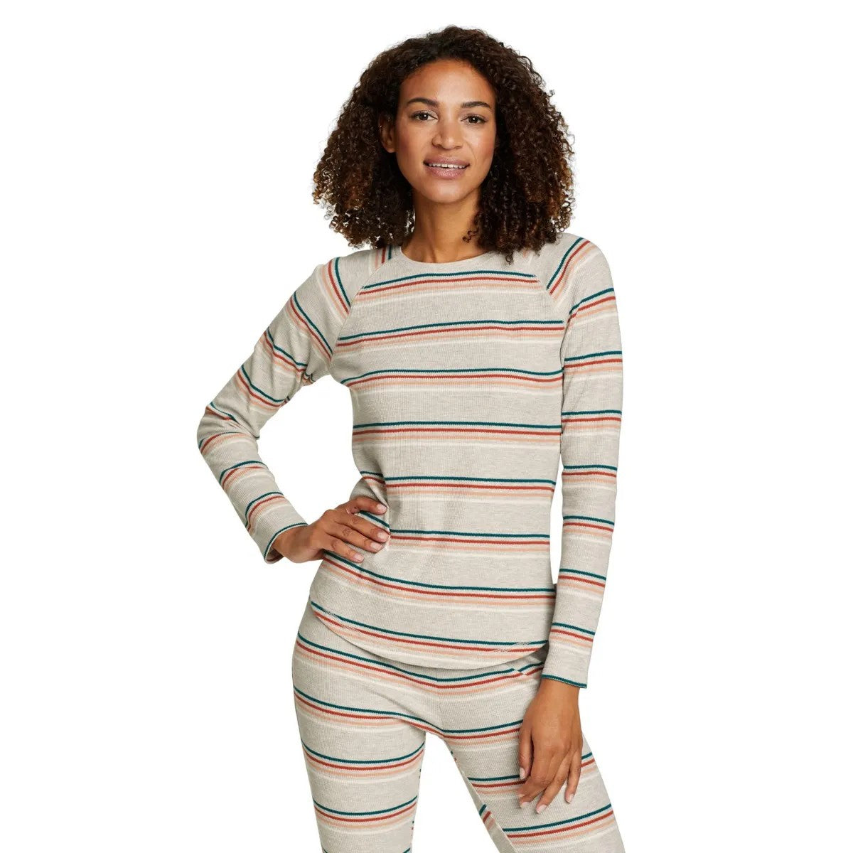 Light Grey Heather - Front - Eddie Bauer Womens-Ladies Stines Striped Crew Neck Thermal Top