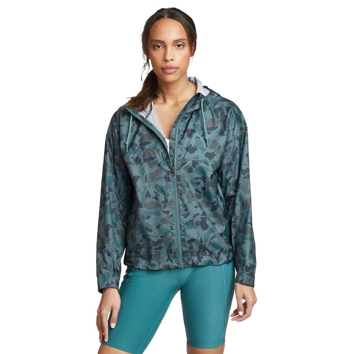 Evergreen - Front - Eddie Bauer Womens-Ladies Momentum Camo Full Zip Hoodie