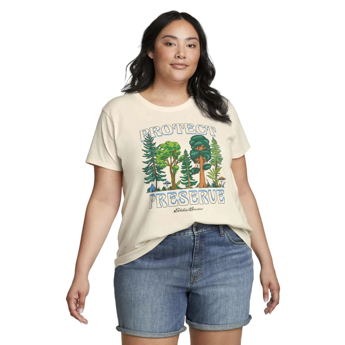 Ivory - Front - Eddie Bauer Womens-Ladies Protect Preserue Trees T-Shirt