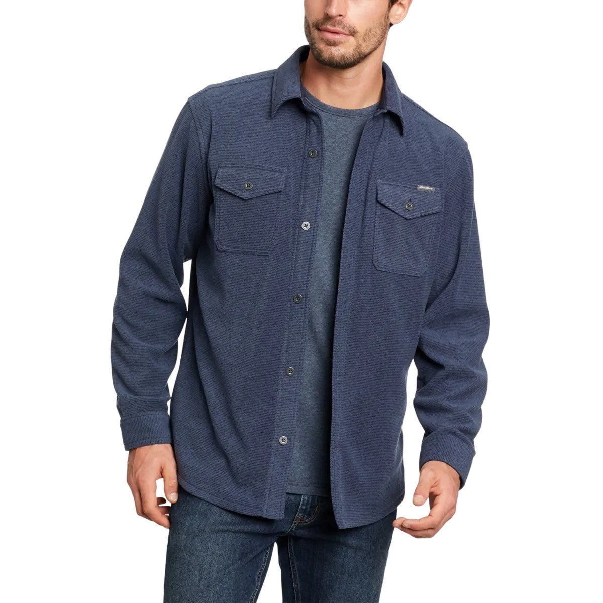 Atlantic - Back - Eddie Bauer Mens Chutes Stripe Microfleece Shirt
