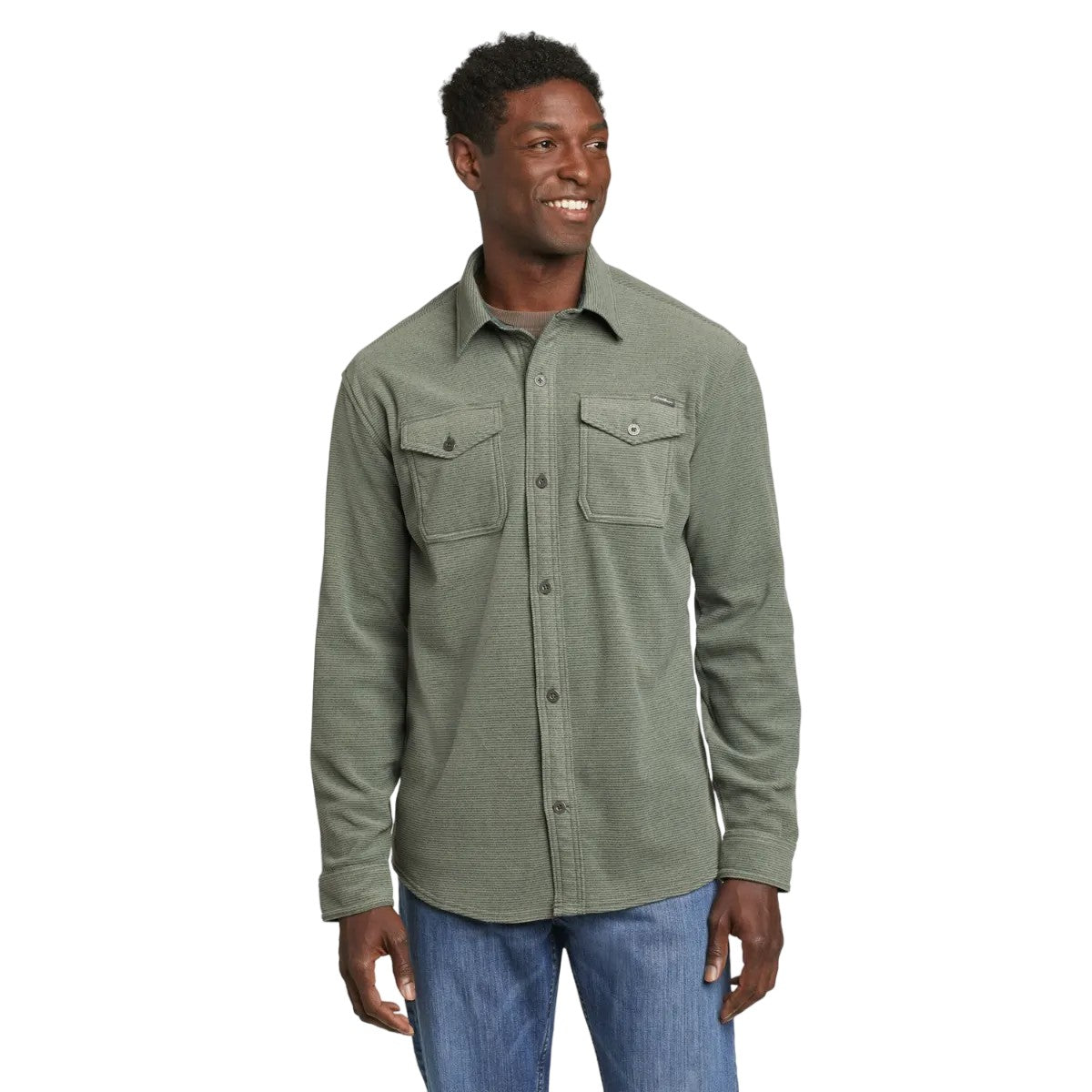 Sage - Front - Eddie Bauer Mens Chutes Stripe Microfleece Shirt