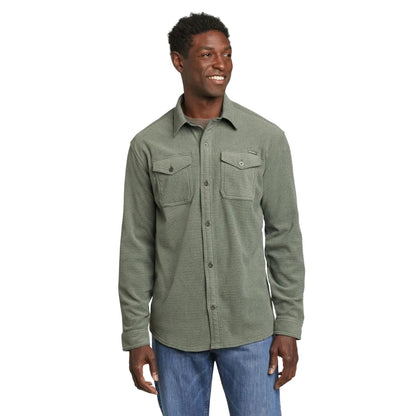 Sage - Front - Eddie Bauer Mens Chutes Stripe Microfleece Shirt