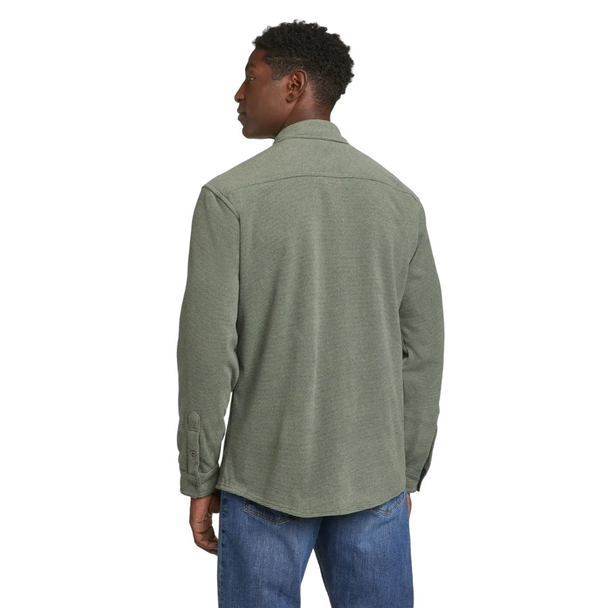 Sage - Back - Eddie Bauer Mens Chutes Stripe Microfleece Shirt