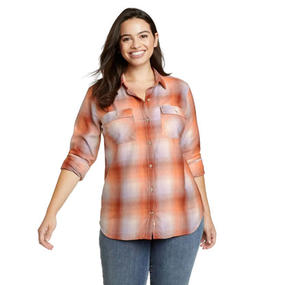 Burnt Orange - Front - Eddie Bauer Womens-Ladies Firelight Flannel Shirt