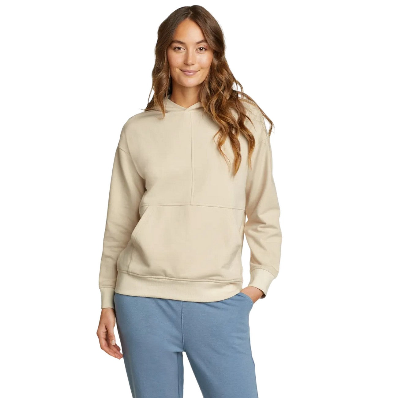 Ecru - Side - Eddie Bauer Womens-Ladies Cozy Camp Pullover Hoodie
