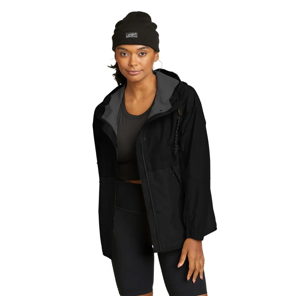 Black - Side - Eddie Bauer Womens-Ladies Rainpac Waterproof Jacket