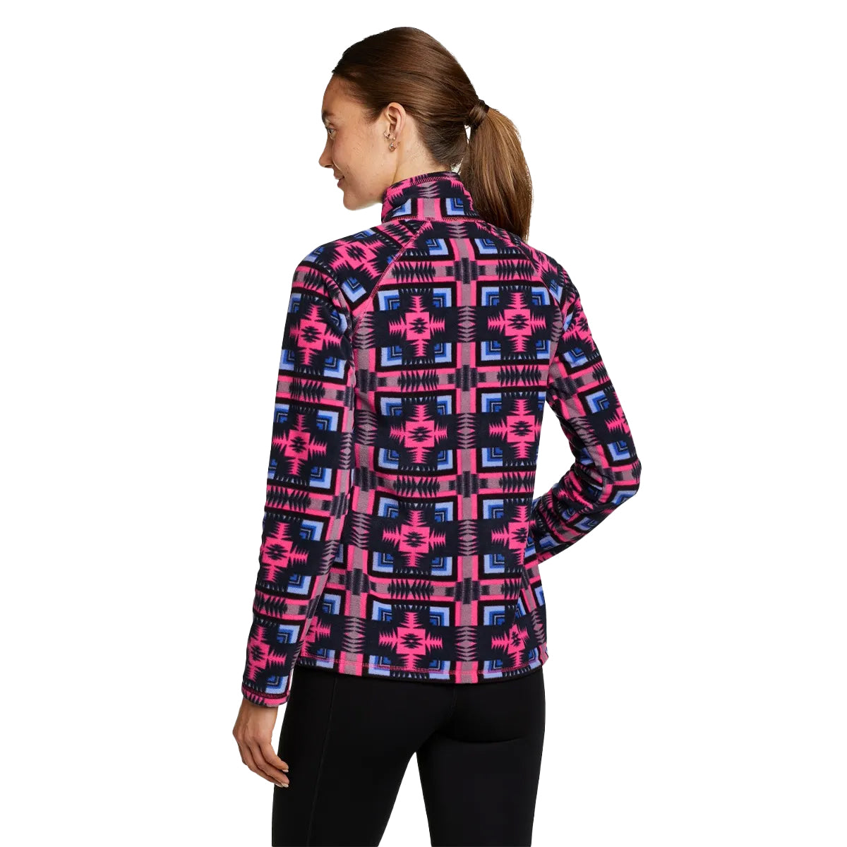 Dark Pink - Back - Eddie Bauer Womens-Ladies Quest Tile Print Quarter Zip Raglan Fleece Top