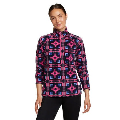 Dark Pink - Front - Eddie Bauer Womens-Ladies Quest Tile Print Quarter Zip Raglan Fleece Top