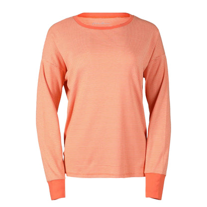 Dusty Coral - Front - Eddie Bauer Womens-Ladies Favorite Novelty Stripe Long-Sleeved T-Shirt