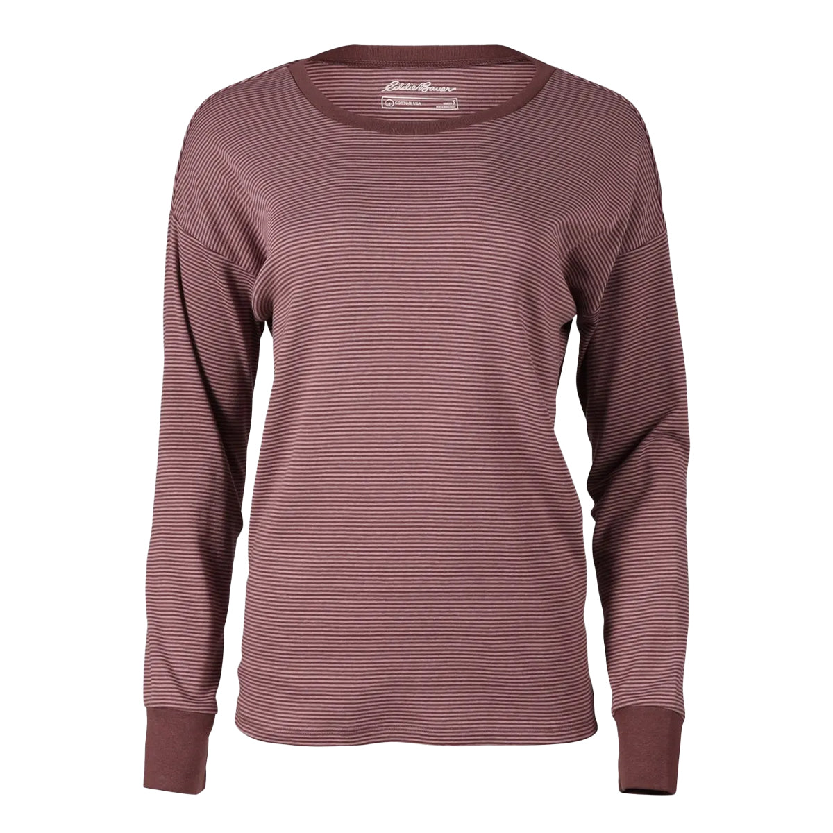 Dusty Violet - Front - Eddie Bauer Womens-Ladies Favorite Novelty Stripe Long-Sleeved T-Shirt