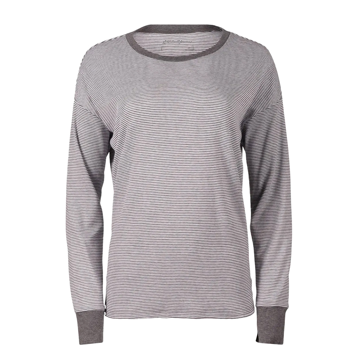 Heather Grey - Front - Eddie Bauer Womens-Ladies Favorite Novelty Stripe Long-Sleeved T-Shirt