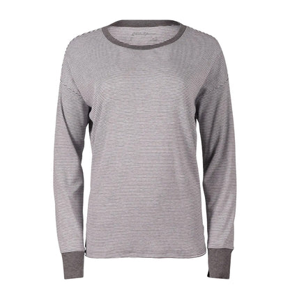 Heather Grey - Front - Eddie Bauer Womens-Ladies Favorite Novelty Stripe Long-Sleeved T-Shirt