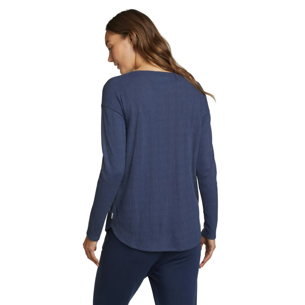 Dusted Indigo - Back - Eddie Bauer Womens-Ladies Mountain Town Textured Shirred Long-Sleeved T-Shirt