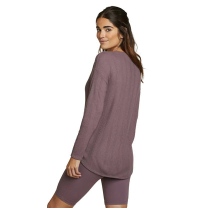 Dusty Violet - Back - Eddie Bauer Womens-Ladies Mountain Town Textured Shirred Long-Sleeved T-Shirt