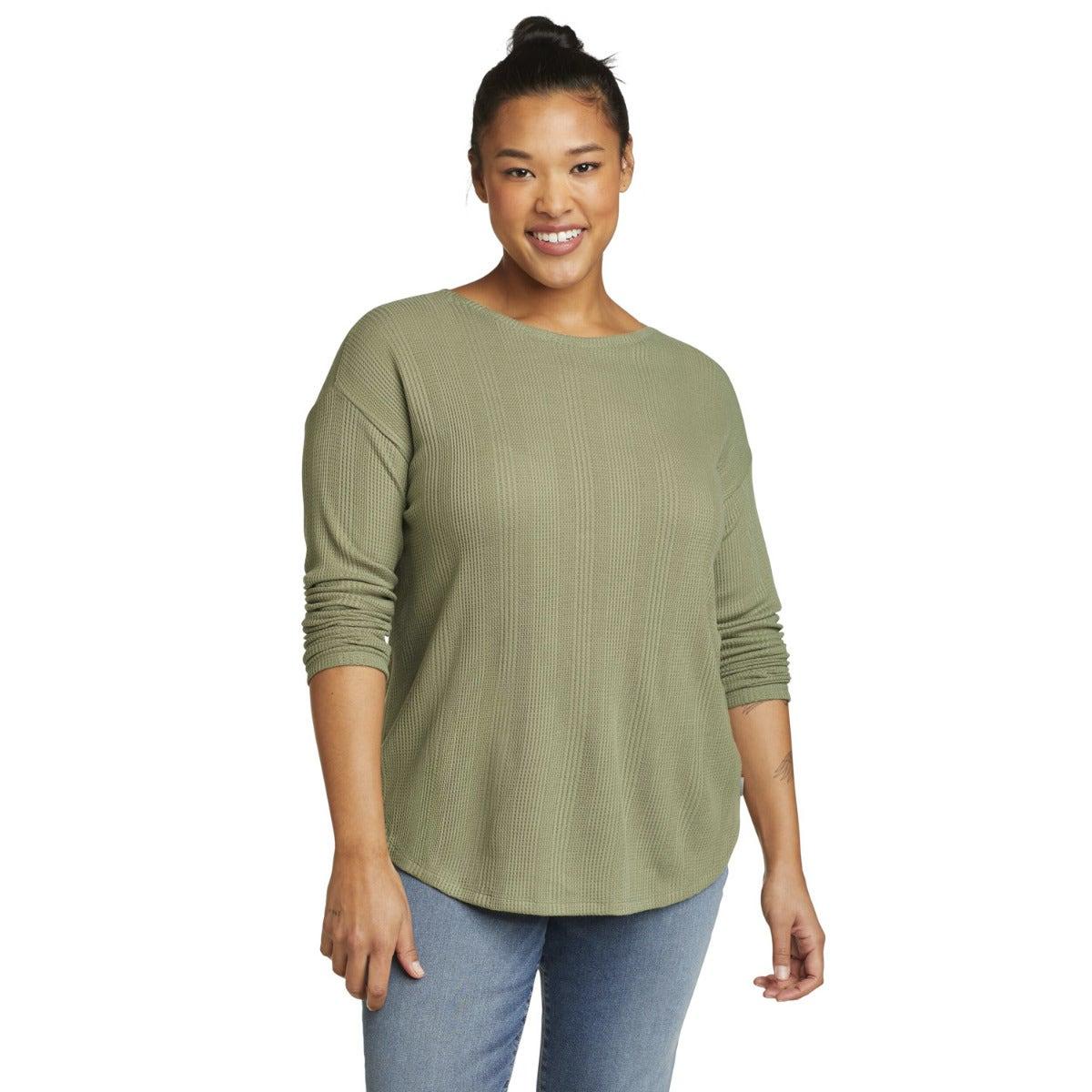 Eucalyptus - Front - Eddie Bauer Womens-Ladies Mountain Town Textured Shirred Long-Sleeved T-Shirt