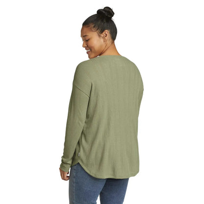 Eucalyptus - Back - Eddie Bauer Womens-Ladies Mountain Town Textured Shirred Long-Sleeved T-Shirt