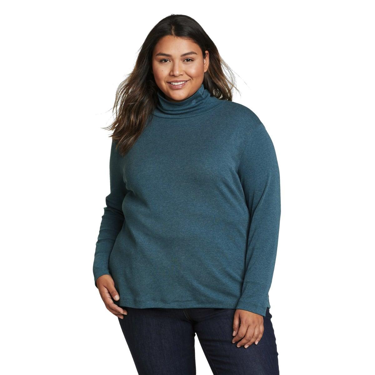 Peacock - Front - Eddie Bauer Womens-Ladies Favorite Turtle Neck Long-Sleeved T-Shirt