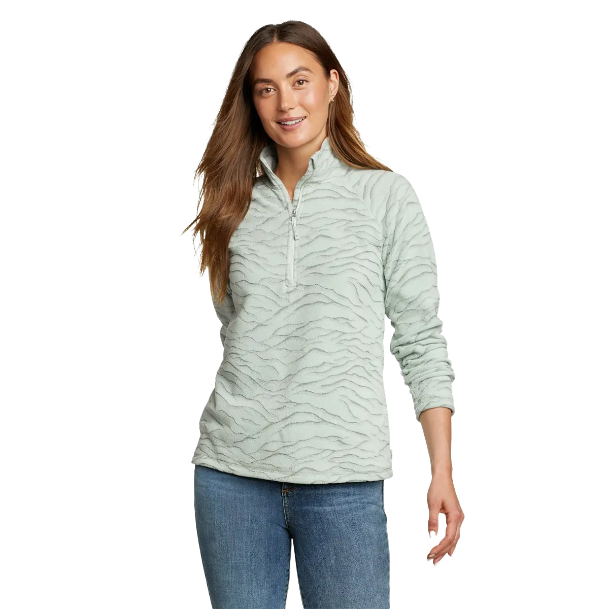 Light Green - Front - Eddie Bauer Womens-Ladies Quest Abstract Quarter Zip Raglan Fleece Top