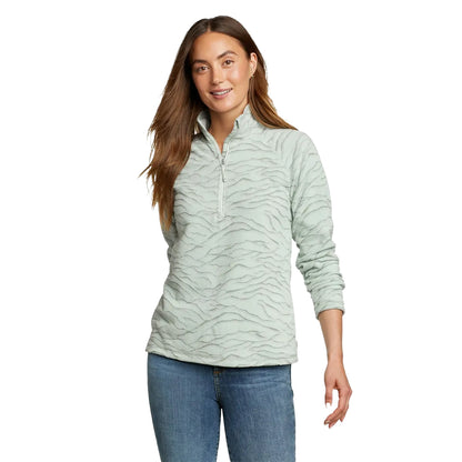 Light Green - Front - Eddie Bauer Womens-Ladies Quest Abstract Quarter Zip Raglan Fleece Top