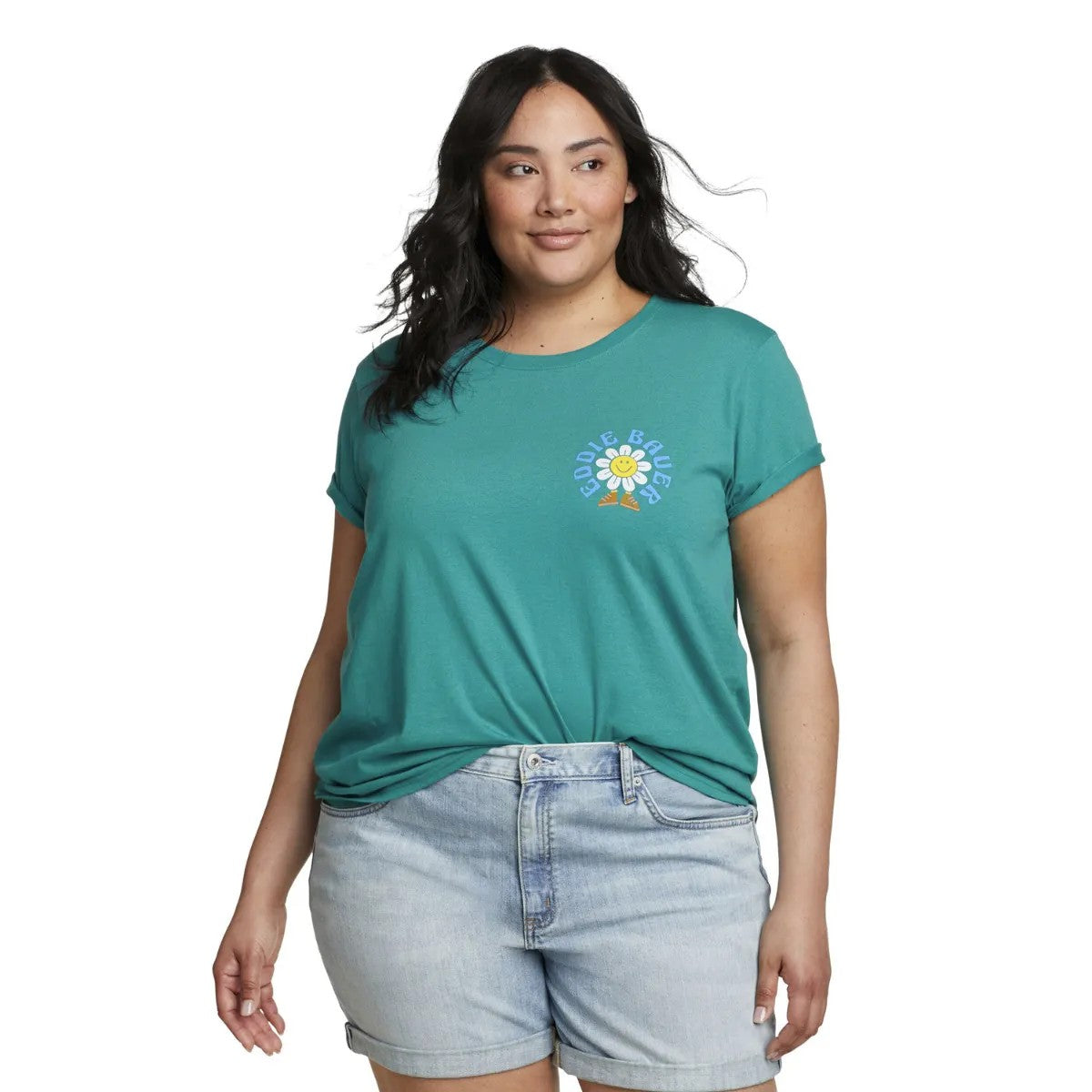 Dusty Jade - Front - Eddie Bauer Womens-Ladies Flower T-Shirt