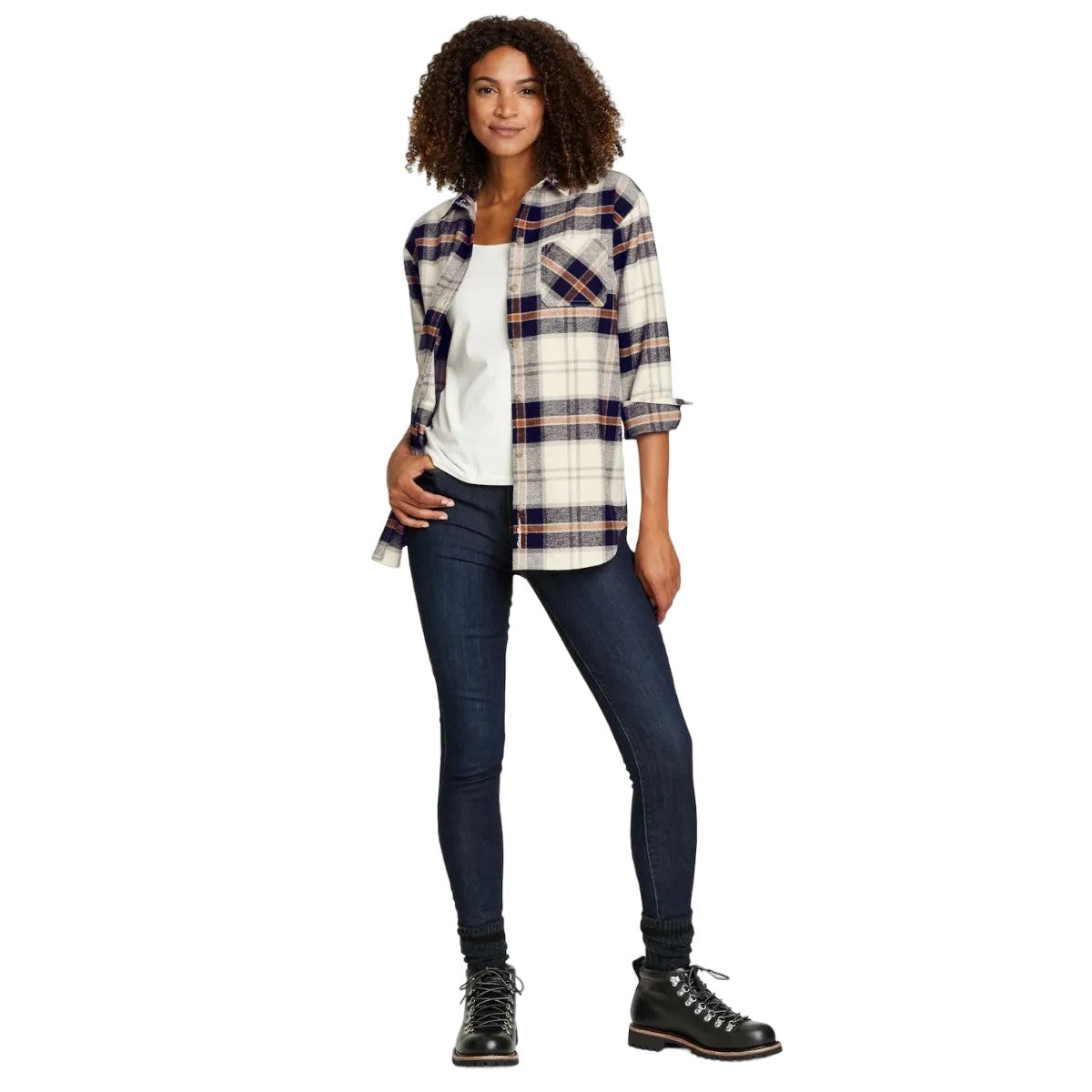Parchment - Side - Eddie Bauer Womens-Ladies Hemplify Checked Flannel Shirt